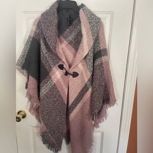 Plaid Pink and Gray Women's Cape Coat